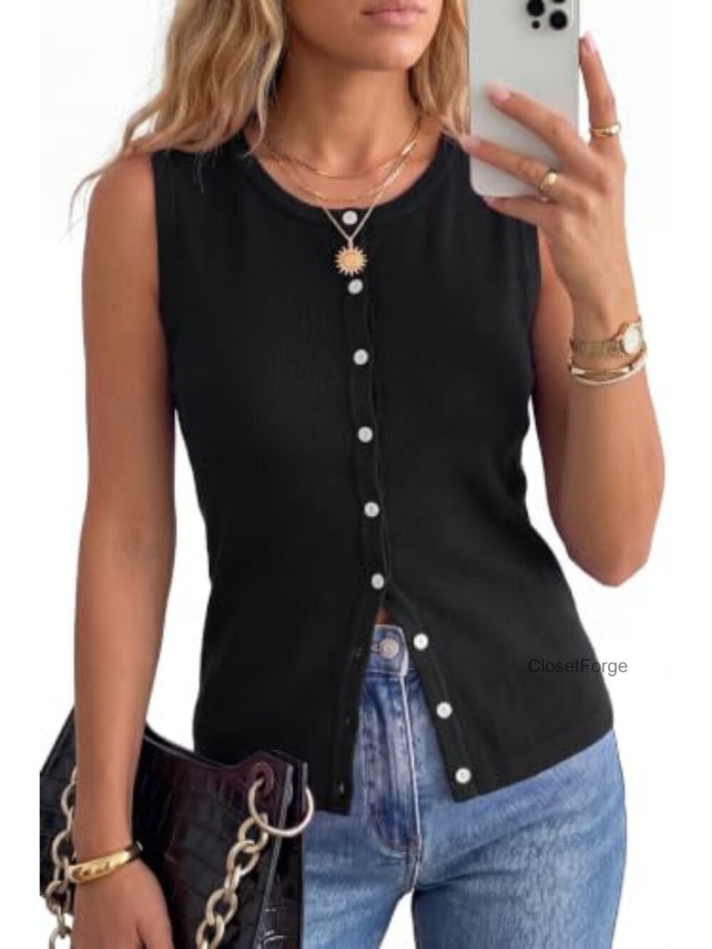Women's Wool Blend Sleeveless Button Down Tank Top Business Casual
